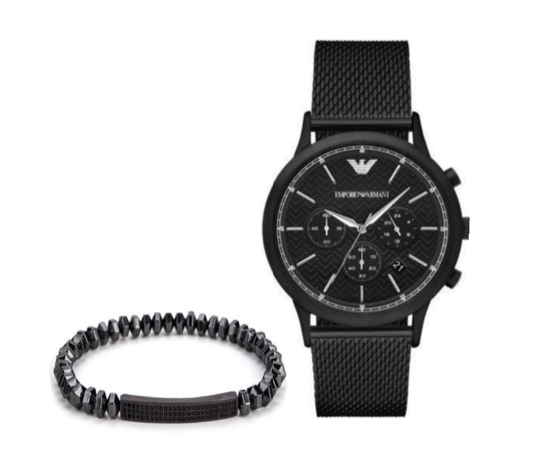 Emporio Armani Renato Chronograph Black Dial Black Mesh Bracelet Watch For Men - AR2498