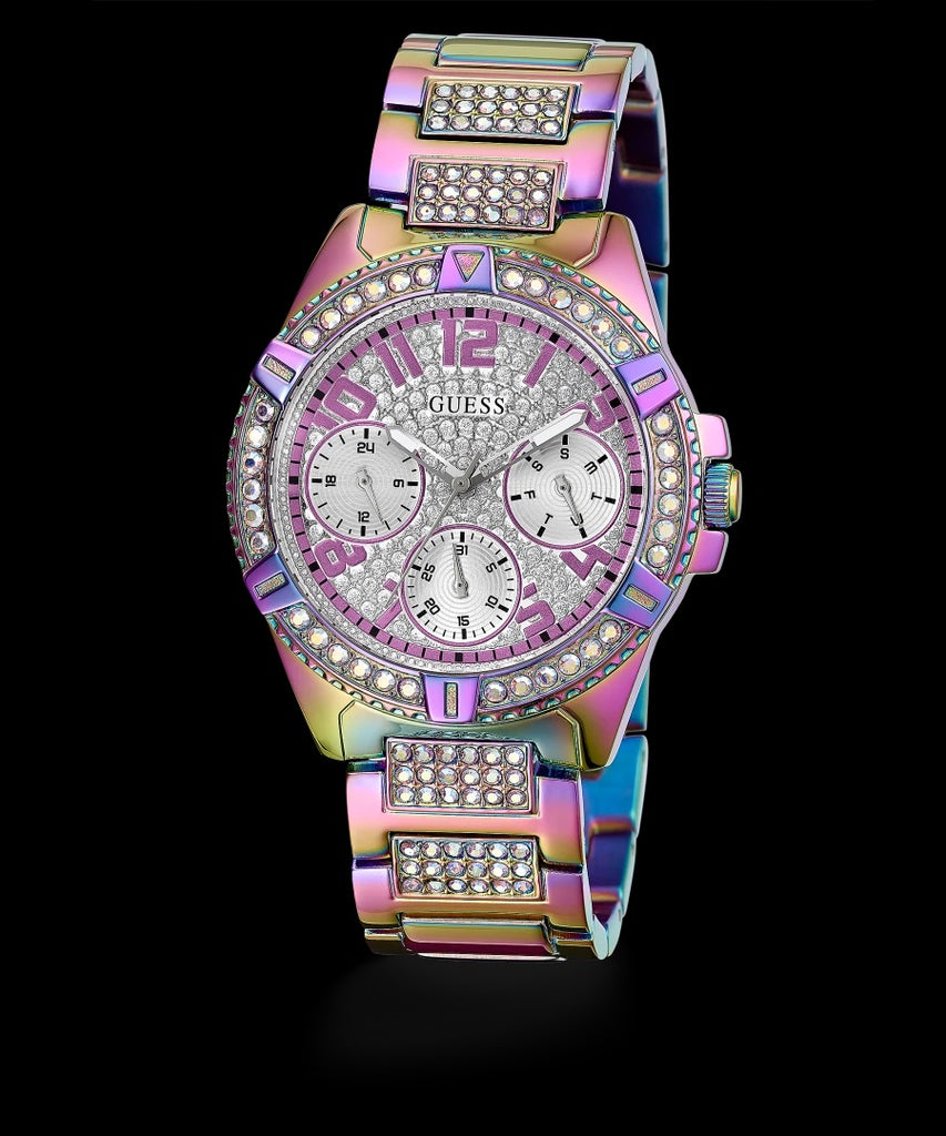 Guess Lady Frontier Diamonds Dial Purple Steel Strap Watch for Women - GW0044L1