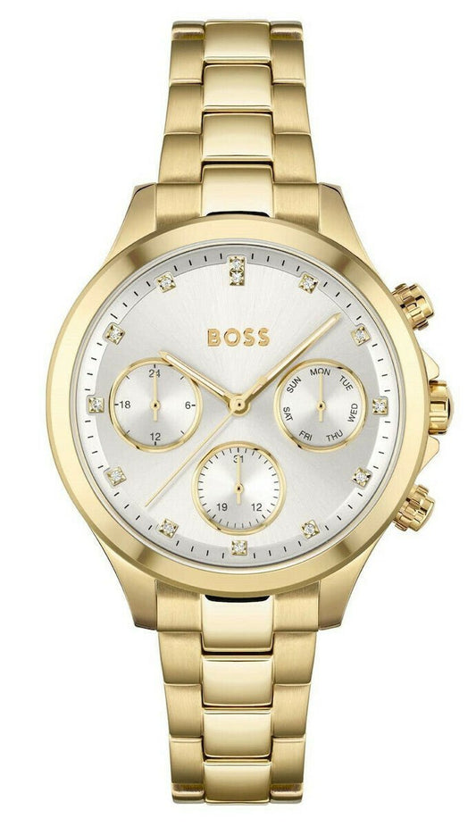Hugo Boss Hera White Dial Gold Steel Strap Watch for Women - 1502628