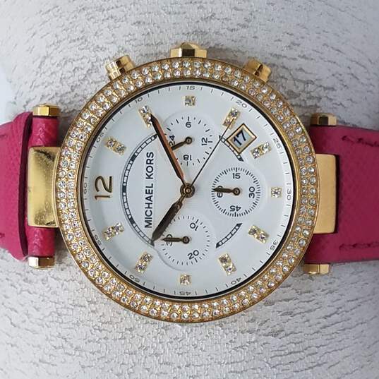 Michael Kors Parker White Dial Pink Leather Strap Watch for Women - MK2297