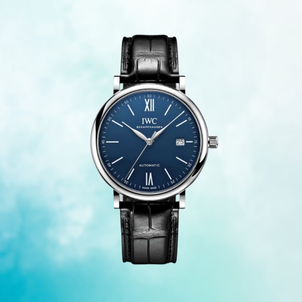 IWC Portofino '150 Years Edition' Automatic Blue Dial Black Leather Strap Watch for Men - IW356518