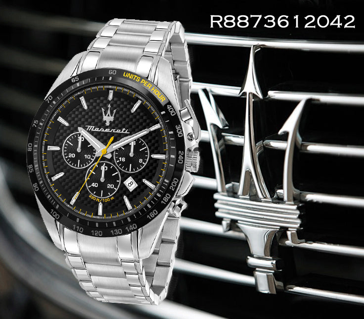 Maserati Traguardo Black Dial Silver Chronograph with Tachymeter Watch For Men - R8873612042