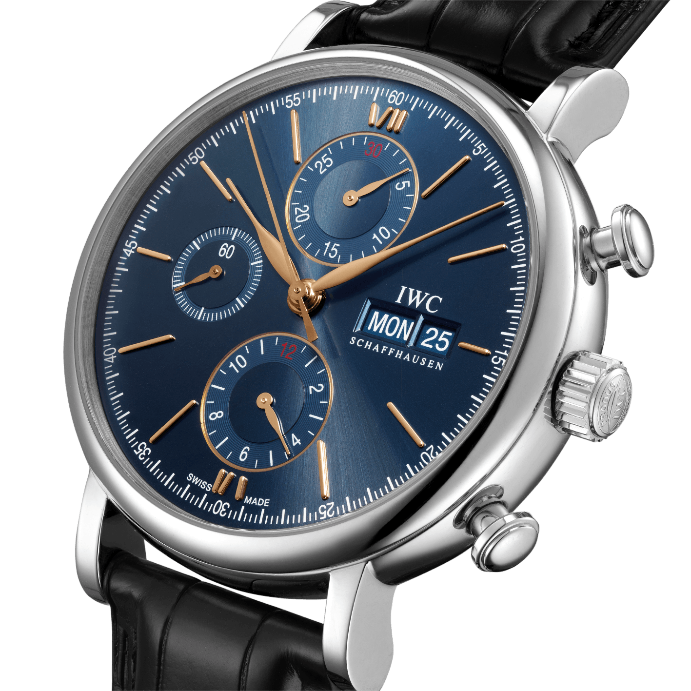 IWC Portofino Chronograph Blue Dial Black Leather Strap Watch for Men - IW391036