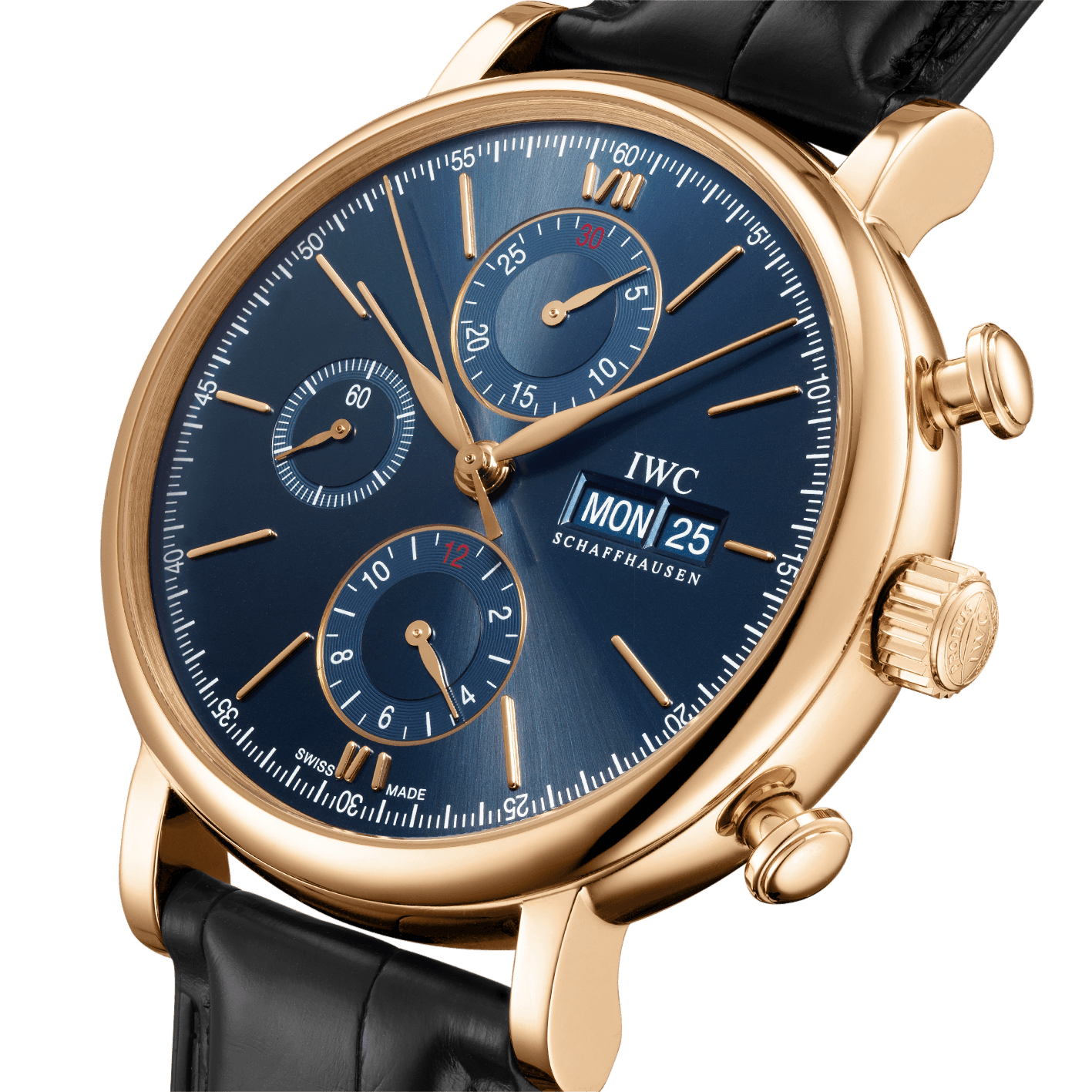 IWC Portofino Chronograph Blue Dial Black Leather Strap Watch for Men - IW391035