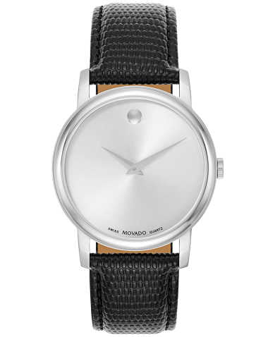 Movado Museum Quartz Silver Dial Black Leather Strap Watch For Men - 2100001