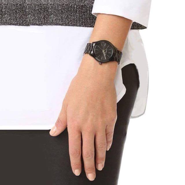 Michael Kors Mini Slim Runway Black Dial Black Steel Strap Watch for Women - MK3587