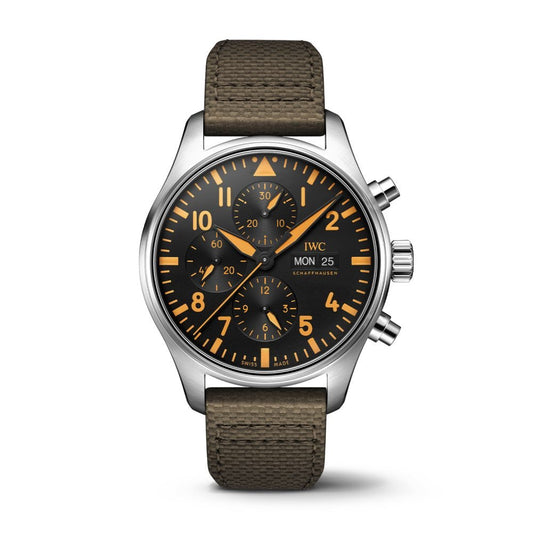 IWC Pilot's Watch Chronograph Black Dial Olive Green Calfskin Strap Watch for Men - IW377730