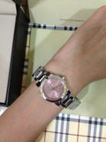 Burberry The City Diamonds Pink Dial Silver Steel Strap Watch for Women - BU9223