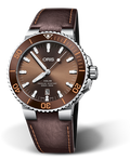Oris Aquis Date Brown Dial Brown Leather Strap Watch for Men - 0173377304152-0752412EB