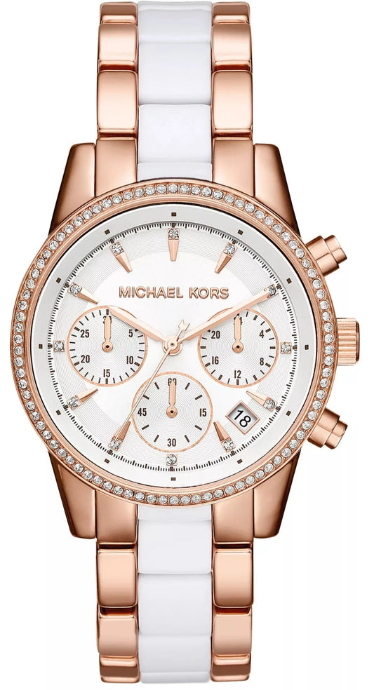 Michael Kors Ritz White Dial Two Tone Steel Strap Watch for Women - MK6324