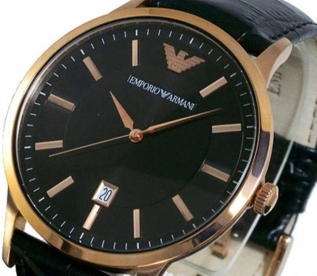 Emporio Armani Classic Black Dial Black Leather Strap Watch For Women - AR9022