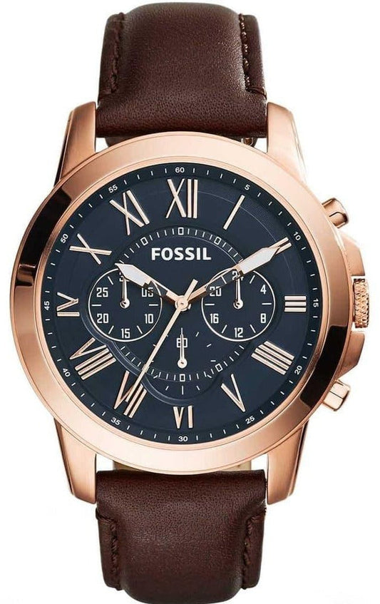 Fossil Grant Chronograph Blue Dial Brown Leather Strap Watch for Men - FS5068