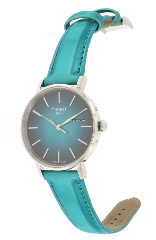 Tissot Everytime Lady Turquoise Dial Leather Strap Watch for Women - T143.210.17.091.00