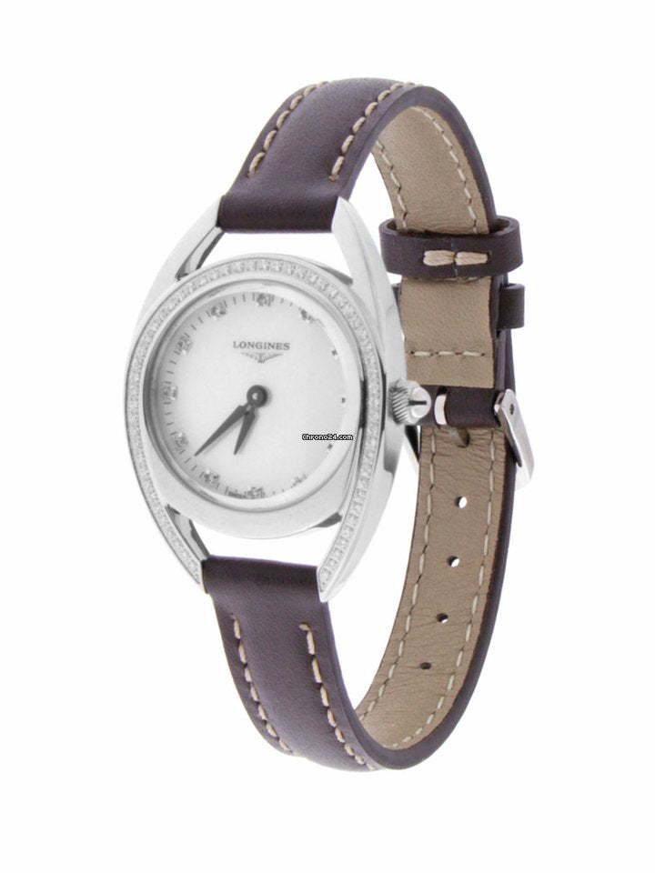 Longines Equestrian Diamonds Mother of Pearl Dial Brown Leather Strap Watch for Women - L6.136.4.87.2