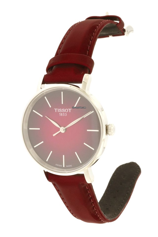 Tissot Everytime Lady Dark Burgundy Dial Leather Strap Watch for Women - T143.210.17.331.00