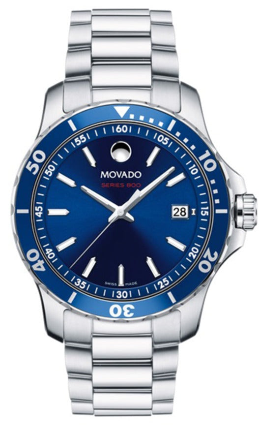 Movado Series 800 Blue Dial Silver Steel Strap Watch For Men - 2600137