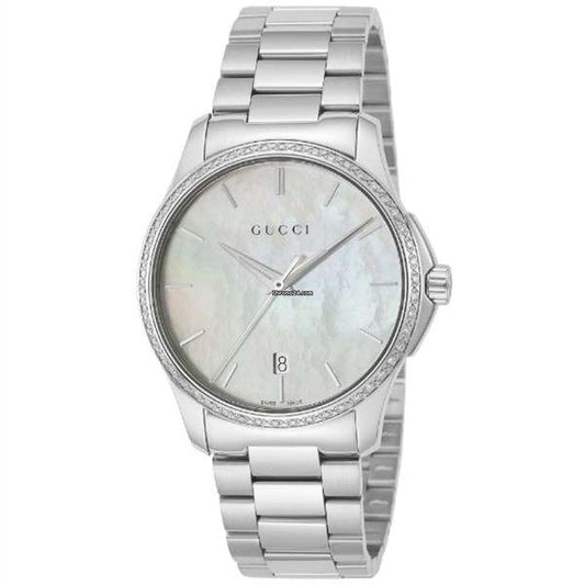 Gucci G Timeless White Mother of Pearl Dial Silver Steel Strap Watch For Women - YA126444