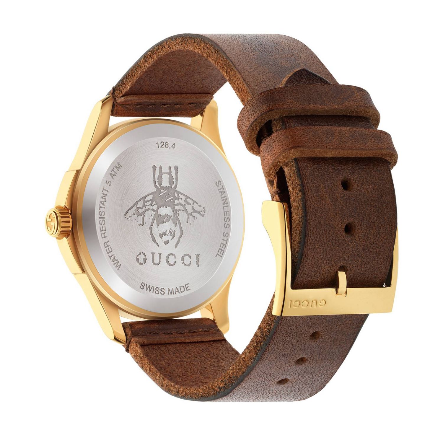 Gucci Le Marche Des Merveilles Red & Green Dial Brown Leather Strap Unisex Watch - YA126497