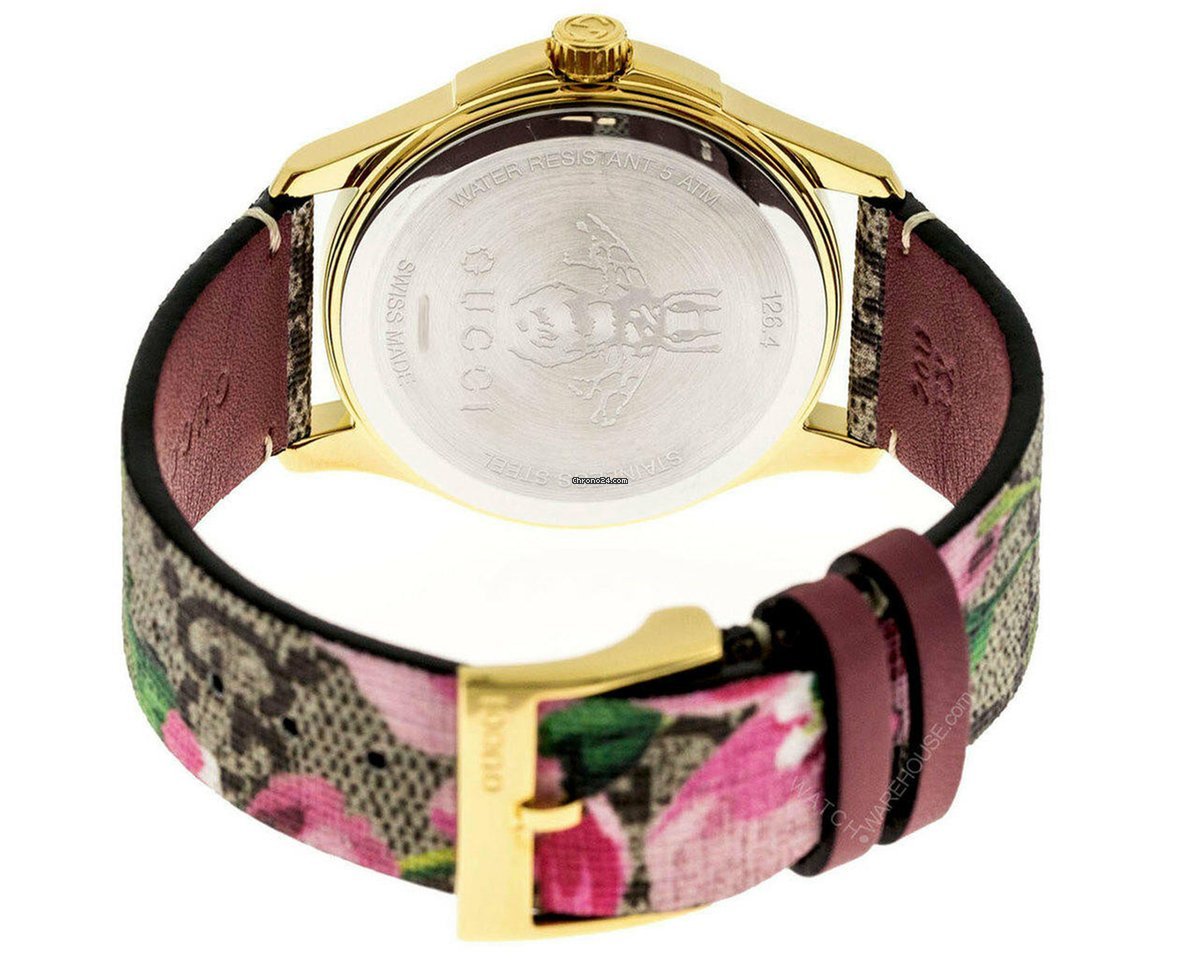 Gucci G Timeless Floral Brown Dial Brown Leather Strap Watch For Women - YA1264038