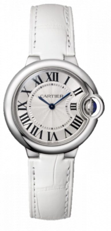 Cartier Ballon Bleu de Cartier Silver Dial White Leather Strap Watch for Women - W6920087
