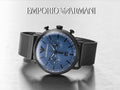 Emporio Armani Aviator Chronograph Blue Dial Black Mesh Bracelet Watch For Men - AR11201