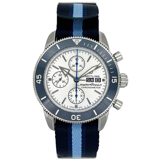 Breitling Superocean Heritage Chronograph 44 Ocean Conservancy Silver Dial Two Tone NATO Strap Watch for Men - A133131A1G1W1