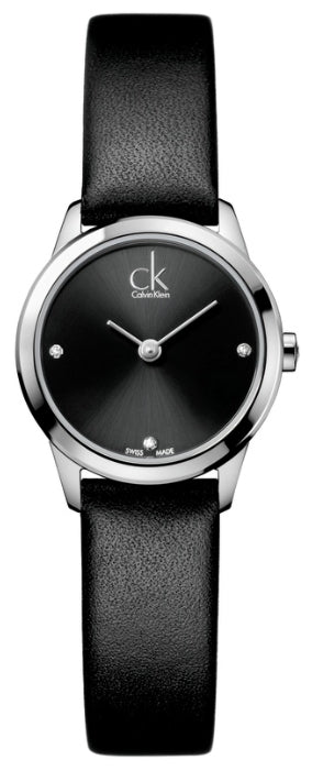 Calvin Klein Minimal Black Dial Black Leather Strap Watch for Women - K3M231CS