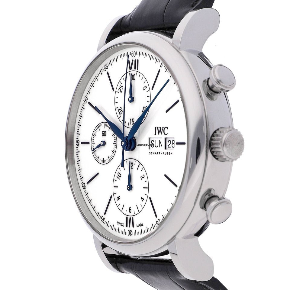 IWC Portofino Chronograph White Dial Black Leather Strap Watch for Men - IW391024