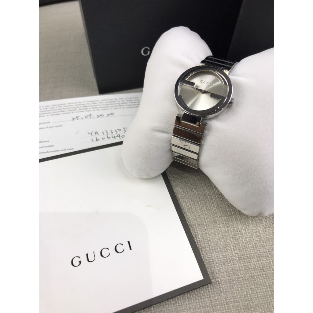 Gucci G Interlocking Silver Dial Silver Steel Strap Watch For Women - YA133503