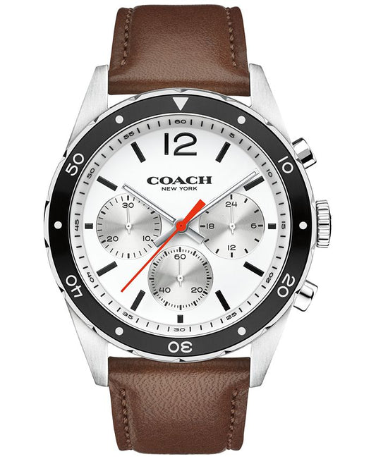 Coach Sullivan Chronograph White Dial Brown Leather Strap Watch for Men - 14602057