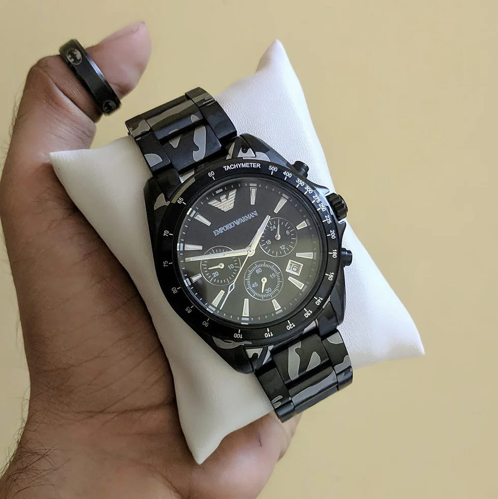 Emporio Armani Sportivo Quartz Black Dial Black Steel Strap Watch For Men - AR11027