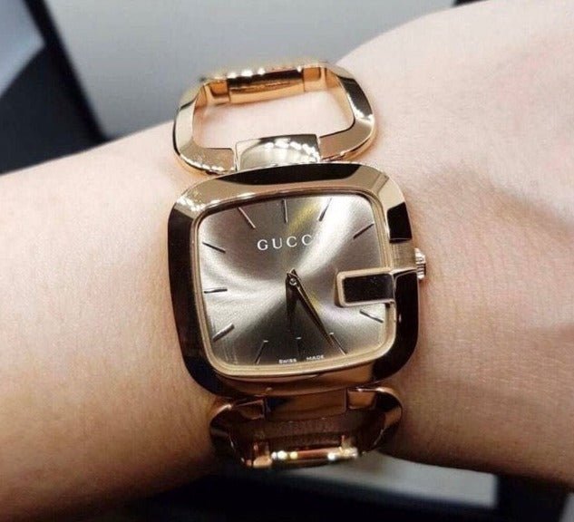 Gucci G Gucci Brown Dial Rose Gold Steel Strap Watch For Women - YA125408