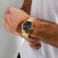 Guess Atlas Chronograph Black Dial Gold Steel Strap Watch for Men - W0668G8