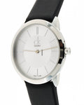 Calvin Klein Minimal Silver Dial Black Leather Strap Watch for Women - K3M221C6