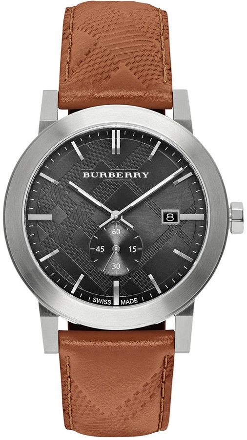 Burberry The City Black Dial Brown Leather Strap Watch for Men - BU9905