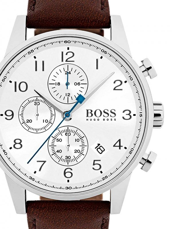 Hugo Boss Navigator White Dial Brown Leather Strap Watch for Men - 1513495