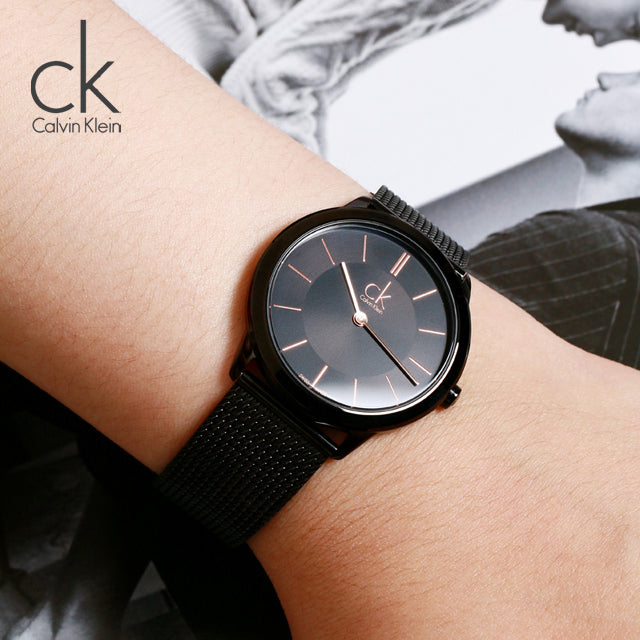 Calvin Klein Minimal Black Dial Black Mesh Bracelet Watch for Women - K3M22421