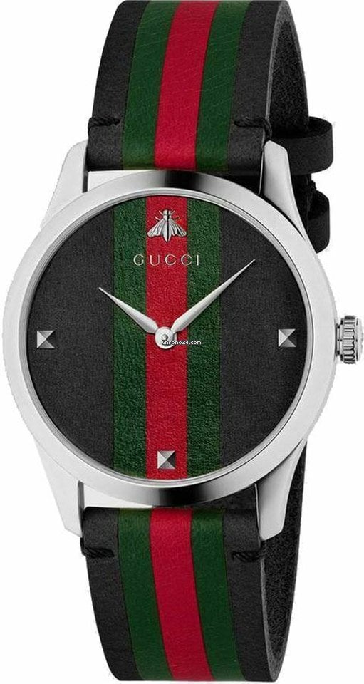 Gucci G Timeless Quartz Black Dial Black Leather Strap Watch For Men - YA1264079