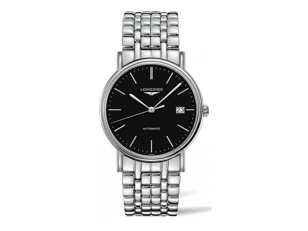 Longines Presence Automatic Black Dial Silver Steel Strap Watch for Men - L4.921.4.52.6