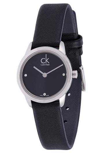 Calvin Klein Minimal Black Dial Black Leather Strap Watch for Women - K3M231C4