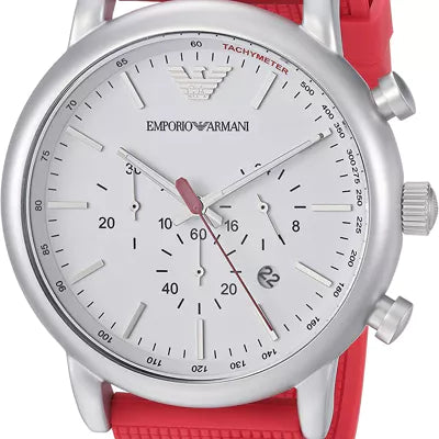 Emporio Armani Luigi Chronograph White Dial Red Rubber Strap Watch For Men - AR11021