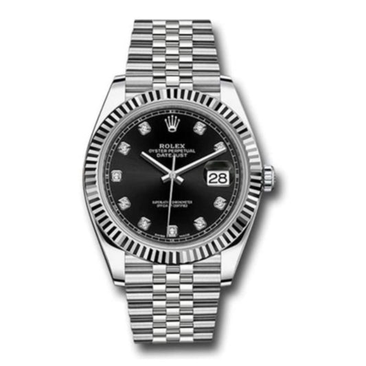 Rolex Datejust 41 Oyster Diamonds Black Dial Oystersteel & White Gold Strap Watch for Men - M126334-0012