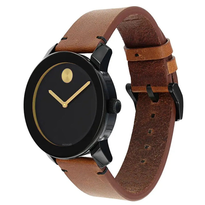 Movado Bold Black Dial Brown Leather Strap Watch For Men - 3600305