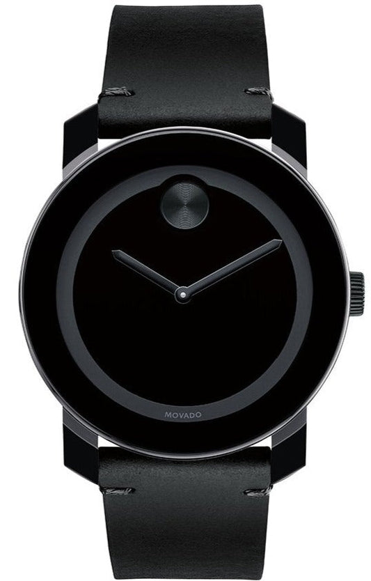 Movado Bold Black Dial Black Leather Strap Watch For Men - 3600306