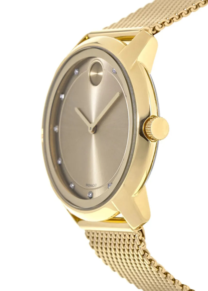 Movado Bold Diamonds Gold Dial Gold Mesh Bracelet Watch For Men - 3600460