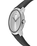 Movado Bold Silver Dial Black Leather Strap Watch For Men - 3600468