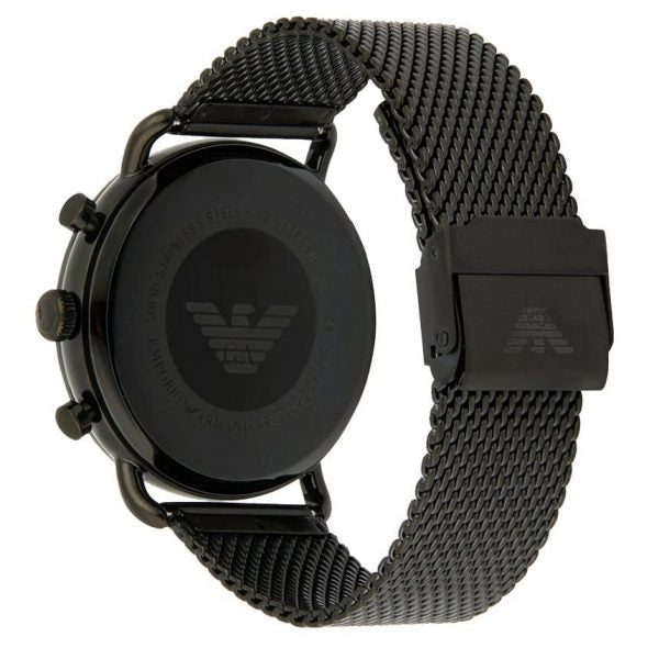 Emporio Armani Aviator Black Dial Black Mesh Bracelet Watch For Men - AR11142