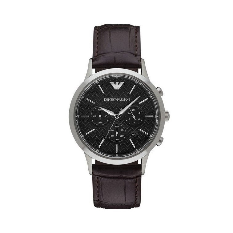 Emporio Armani Renato Chronograph Black Dial Brown Leather Strap Watch For Men - AR2482