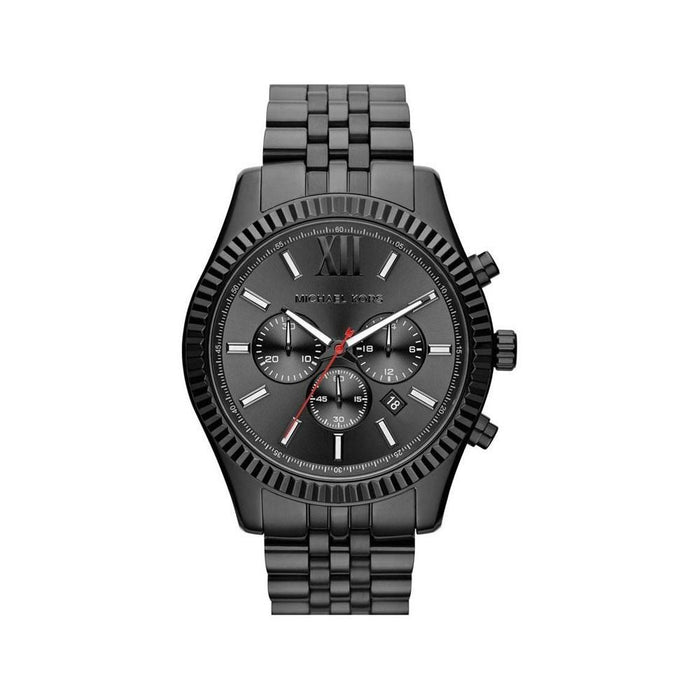 Michael Kors Lexington Chronograph Black Dial Black Steel Strap Watch for Men - MK8320
