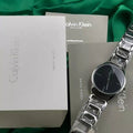 Calvin Klein Stately Black Dial Silver Steel Strap Watch for Women - K3G23121